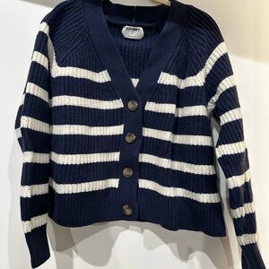 Old Navy Navy Blue and White Striped Cardigan